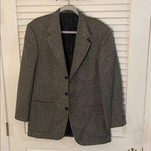 Oscar de la Renta Wool Brown Tweed Blazer with Notched Lapels Classic